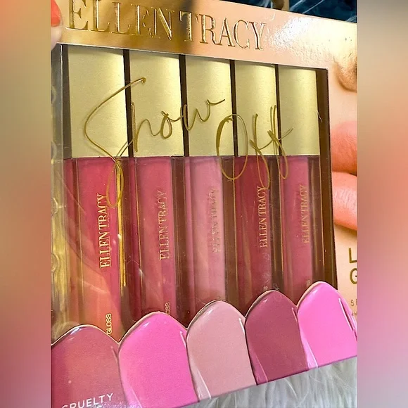 Ellen Tracy Lipgloss Set 5 piece ‘ SHOW OFF ‘ pink and mauve shades new in box - Picture 11 of 12
